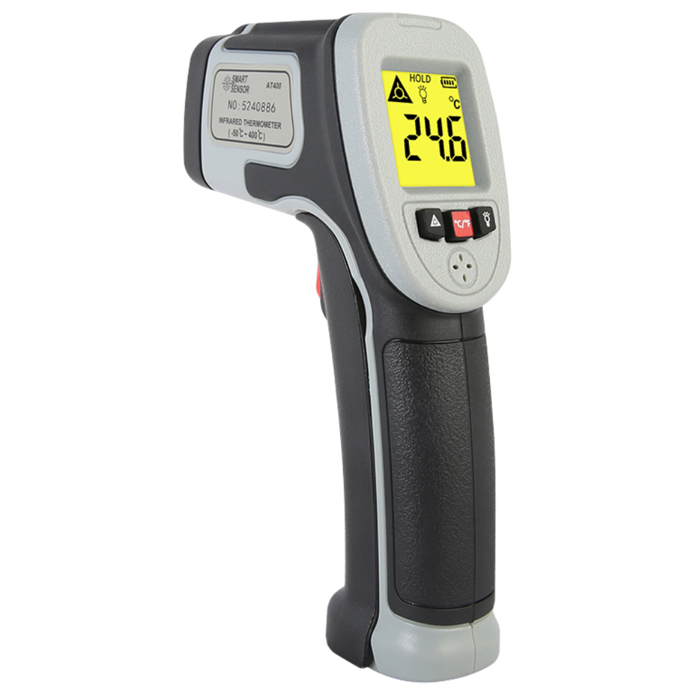 JK 적외선 온도계 AT400 비접촉식 온도 측정기 레이저 레이져 공업용 산업 요리용, 1개, 회색+검은색 18,900원