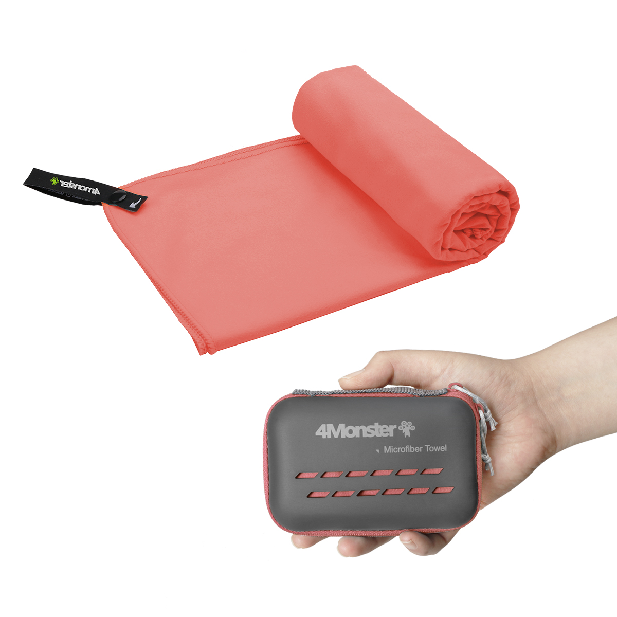 4몬스터 마이크로화이바 타월 + EVA 케이스 세트 스몰, 인디언코랄, 1개 15,900원