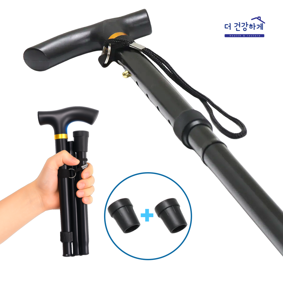 더건강하게 원터치 가벼운 노인 어르신 지팡이 초경량 접이식, 1개, 블랙&골드 15,480원