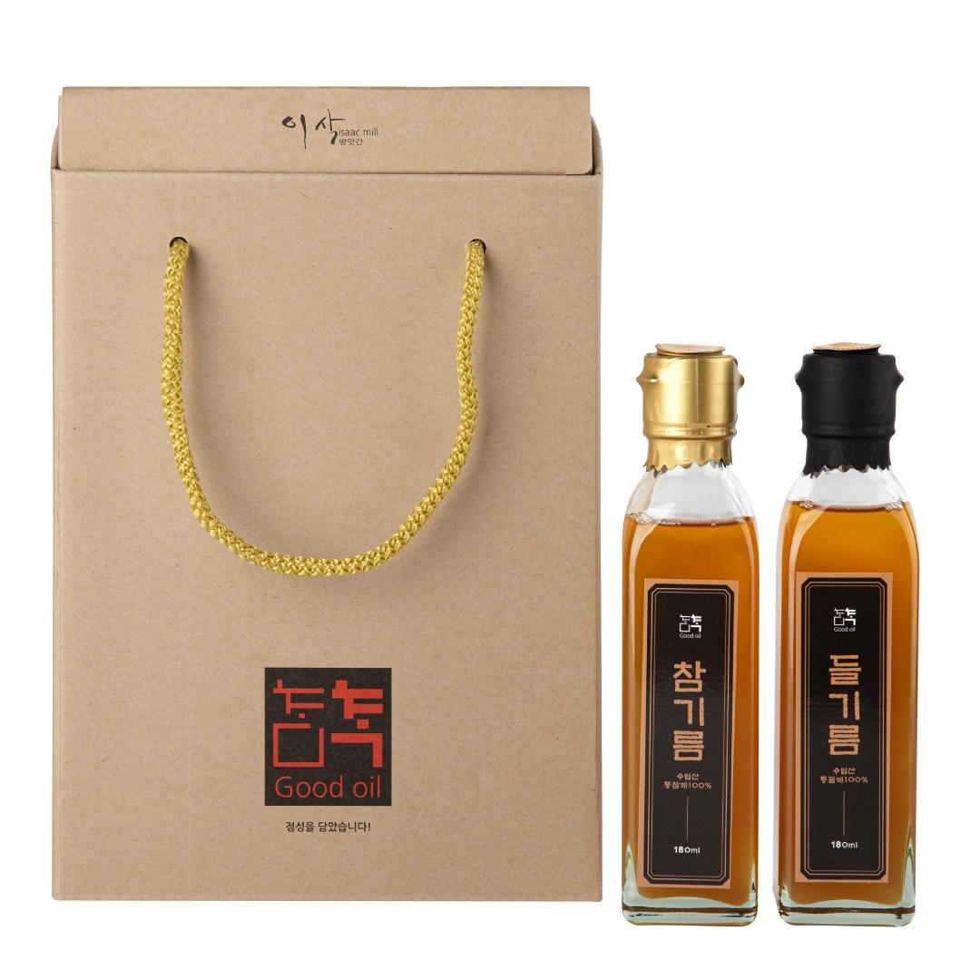 이삭방앗간 수입산 저온압착 참기름 + 들기름 180ml 2구 선물세트 29,900원