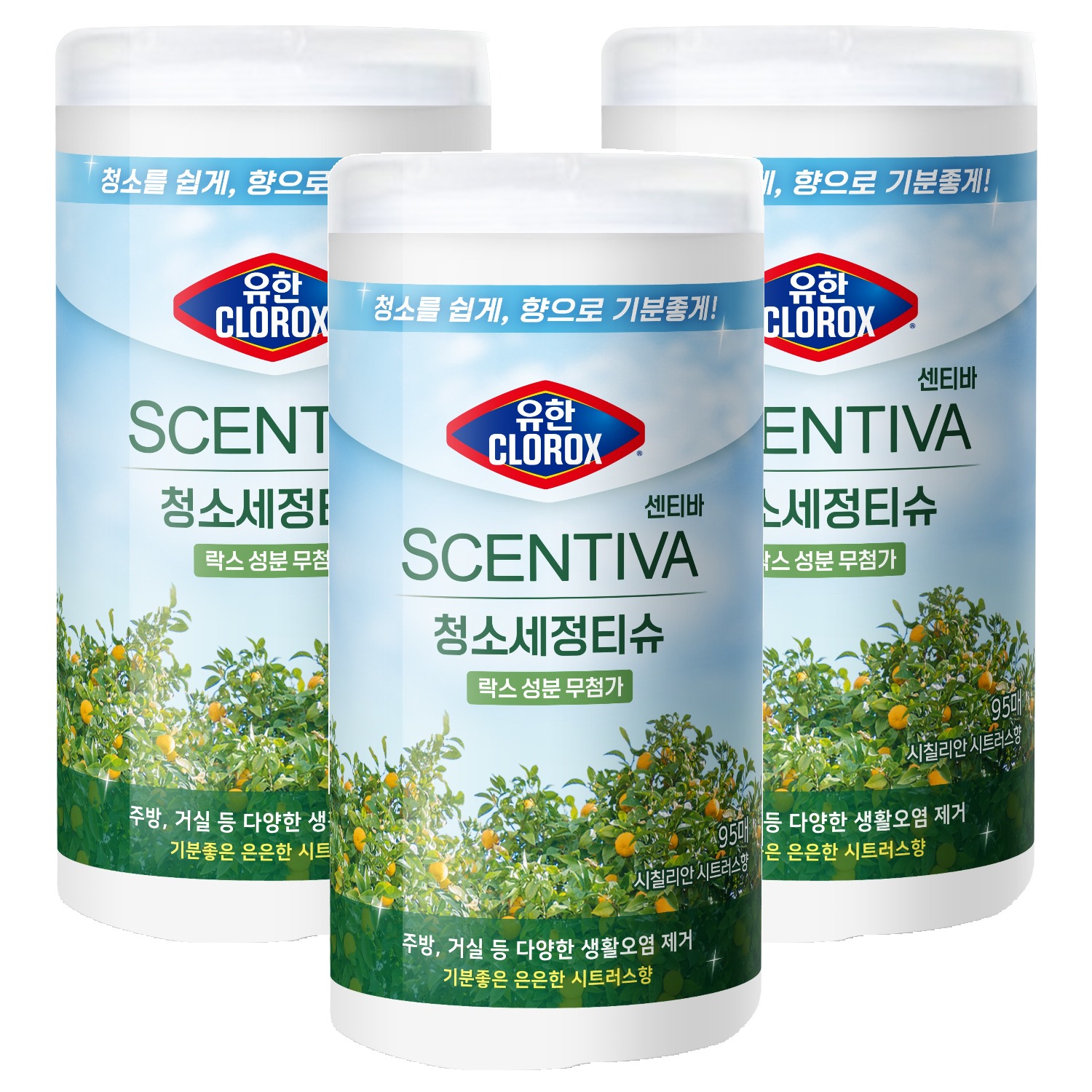 유한클로락스 센티바 청소세정티슈 시칠리안시트러스향 95매 23,700원