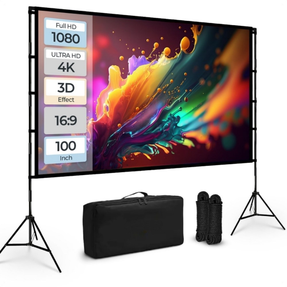 VEIDADZ 빔프로젝터 스크린 삼각대 세트 고밀도 폴리에스터 백색 주름방지, 가정용/실외용 접이식 이동형 + 듀얼 삼각대+휴대용 가방 포함 75,450원