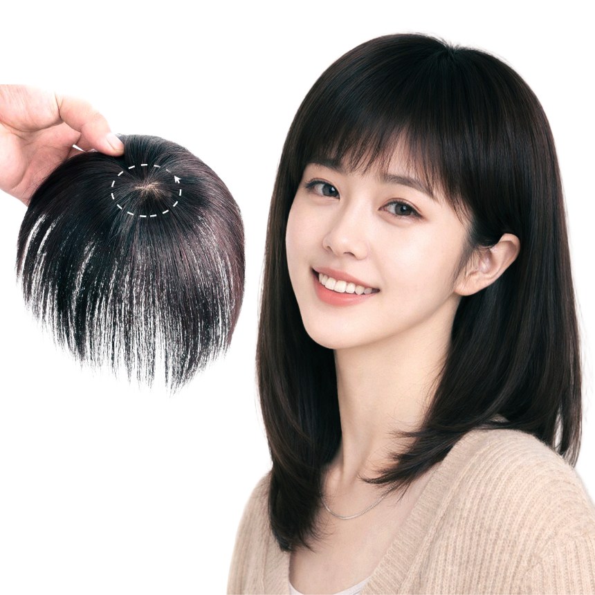 여성 여자 인모 정수리 가발 커버 붙임머리 부분가발 헤어피스, 1개, 네추럴 블랙 23,700원