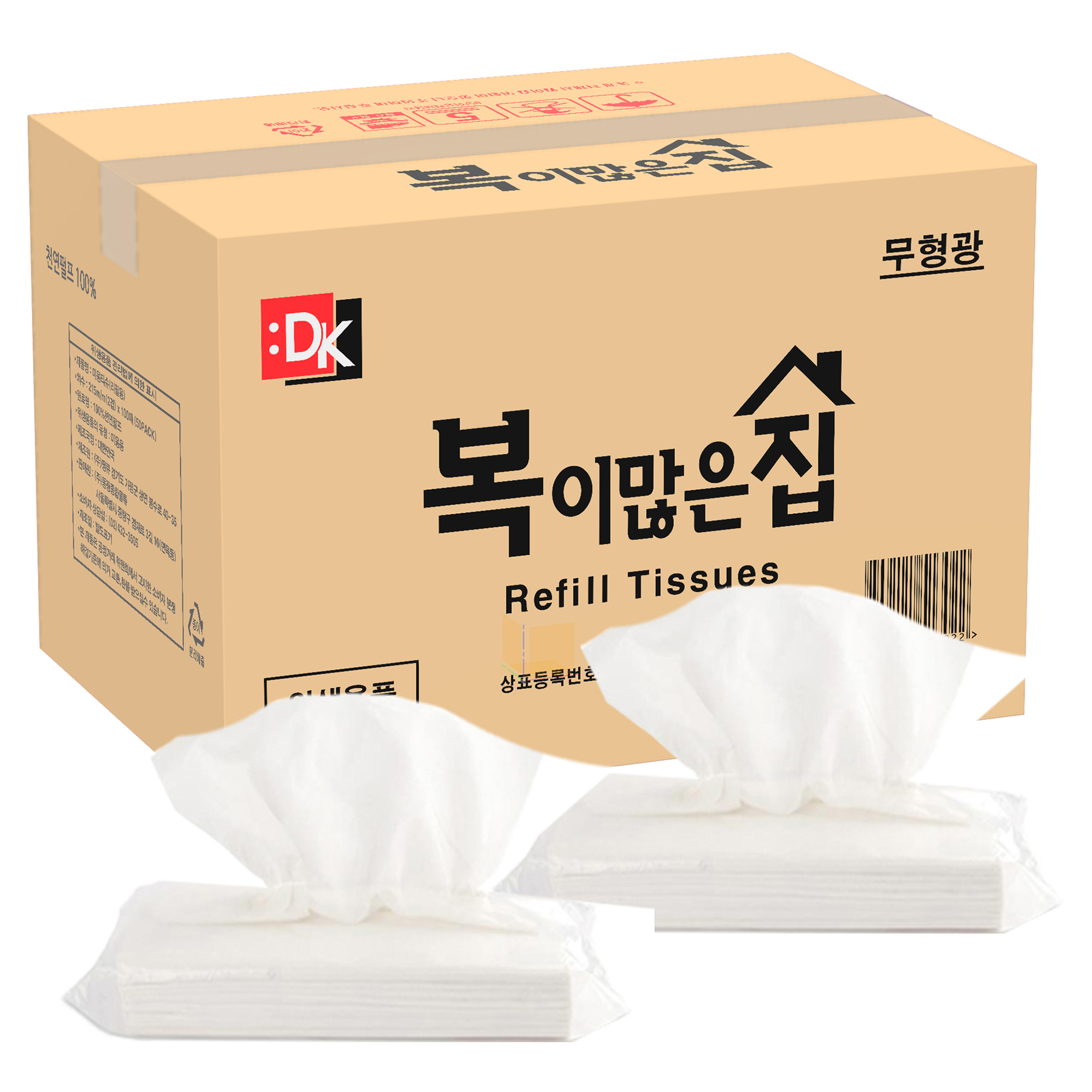 복이많은집 천연펄프 리필 티슈 2겹, 100매, 50개 22,030원