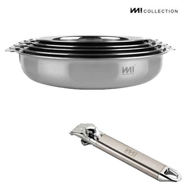IMI 통3중 국산 IH 스텐 프라이팬세트 4종 + 편수핸들 인덕션 가스 스텐팬 전골팬 주방정리 수납 캠핑, 통3중스텐팬4종+편수핸들, ., 1세트 347,900원