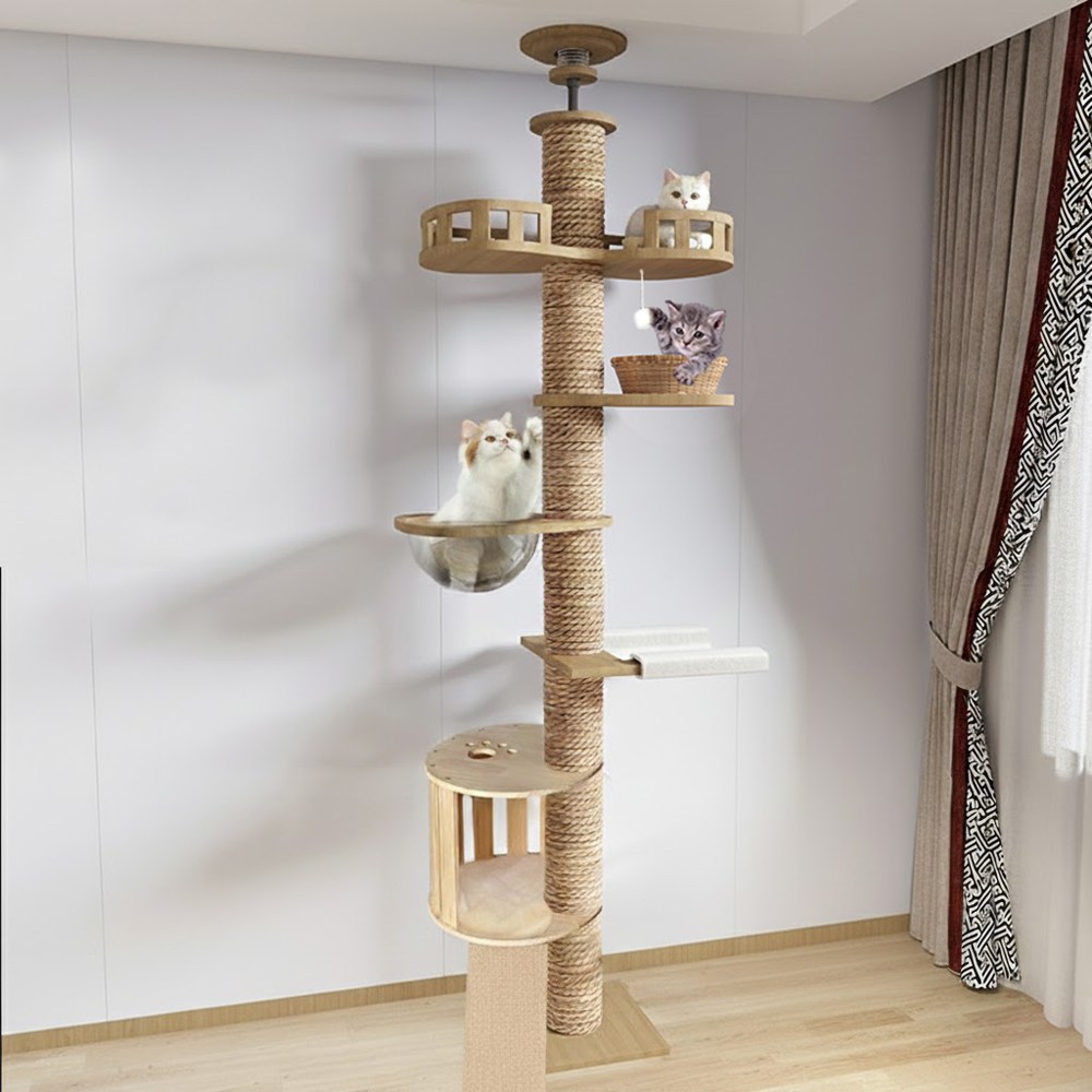포조이 캣폴, 튼튼한 다기능 고양이 캣타워, 원목 대형 멀티 클라이밍 놀이터 링트리 등반 프레임 + 스크래쳐 + 고양이장난감 97,930원