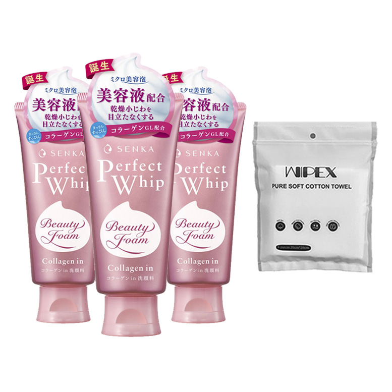 센카 퍼펙트 휩 콜라겐 인 120g 3개 + wipex 퓨어 소프트 코튼 타월 6개입 15,050원