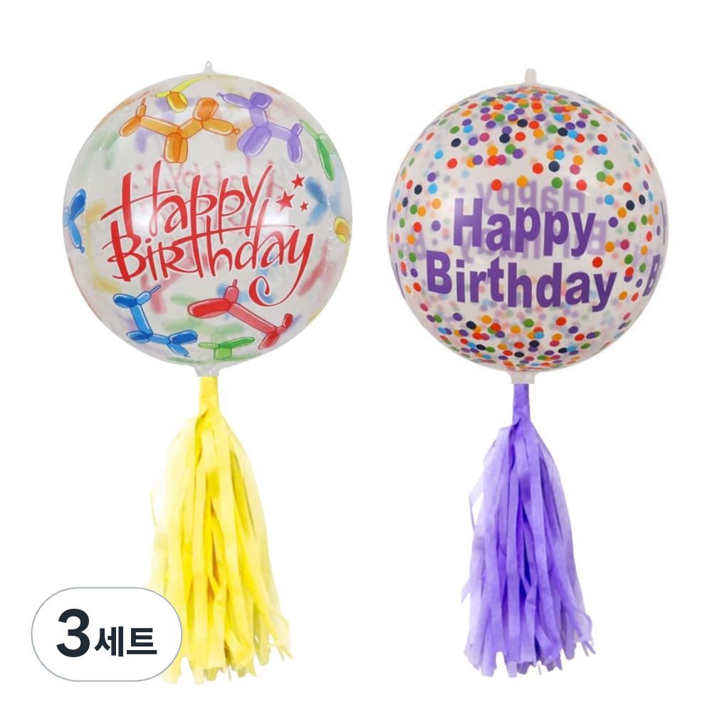 미미파티 생일 파티 풍선 테슬 2종 세트 해피도트 + 퍼피, 옐로우, 라벤더(테슬), 3세트 22,200원