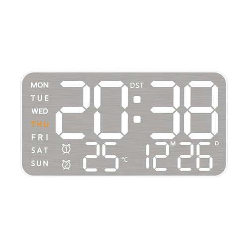 니녹 디지털 무소음 LED 시계 요일 온도 날짜 알람 벽걸이 탁상 겸용 시계, 화이트 18,900원