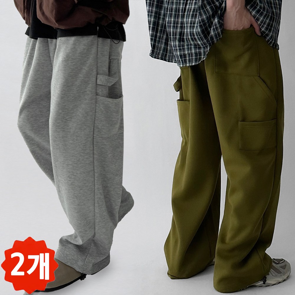 2장묶음 빠델 남자 여자 커플 카펜터 트레이닝 와이드 밴딩 스트링 팬츠 기모 겨울 38,800원