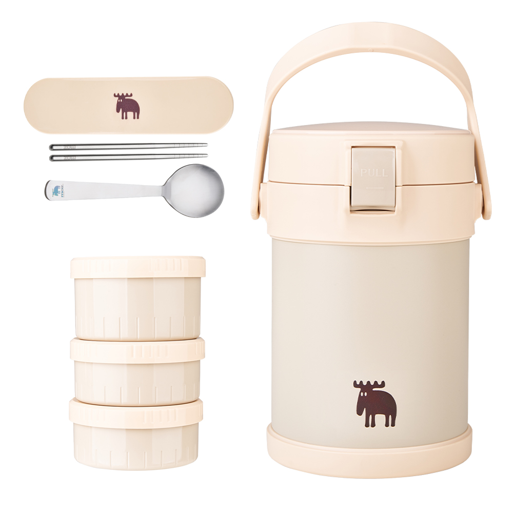 MOZ 스웨덴 316 스텐 일체형 3단 대용량 보온도시락 보온백 수저세트, 1세트, 오트밀베이지 일체형 70,000원