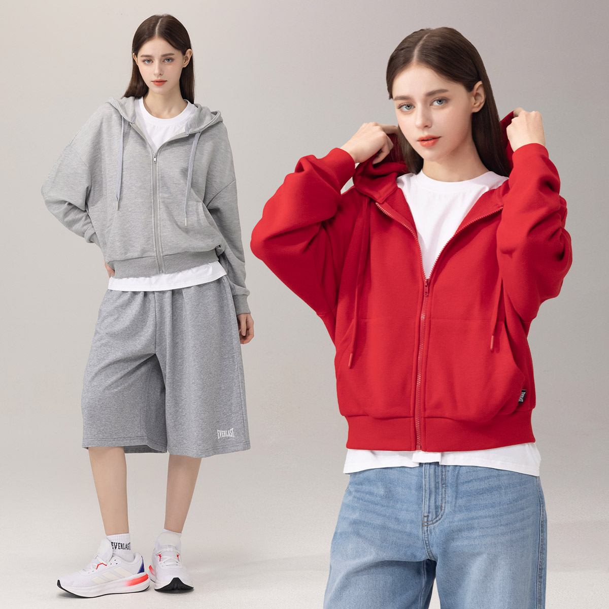 에버라스트 여성 캐주얼 츄리닝 세트 후드집업 + 버뮤다팬츠 74,750원