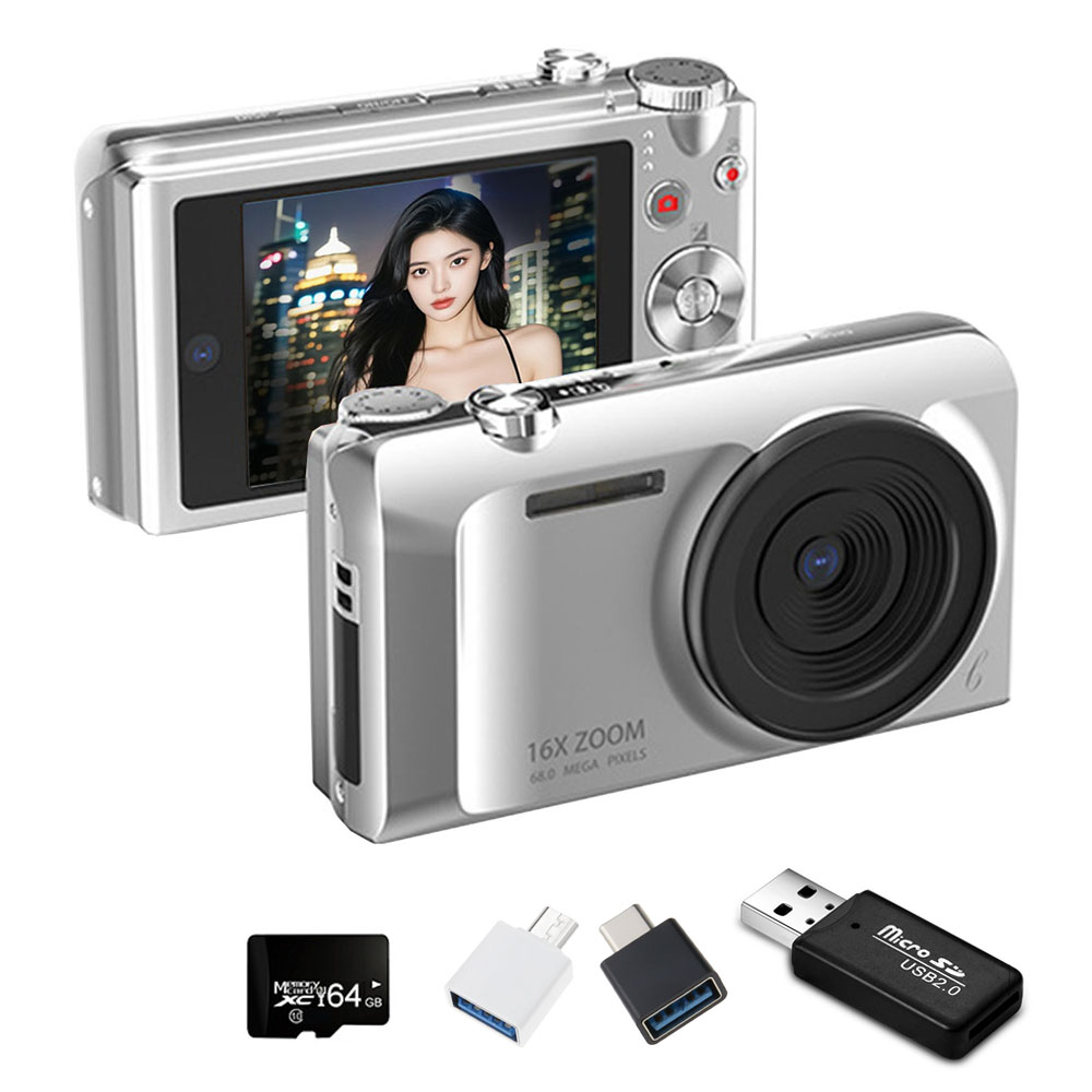 MOKIN S11 빈티지 미니 디지털 카메라 4K DH 6400W 픽셀 + 64GB sd카드, 실버 145,000원