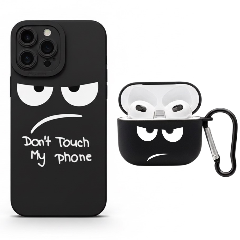 아이폰 문구 캐릭터 TPU 케이스 + 에어팟 프로 카라비너 케이스 2장 세트, 1세트, 블랙, 아이폰17프로+에어팟 프로 18,000원