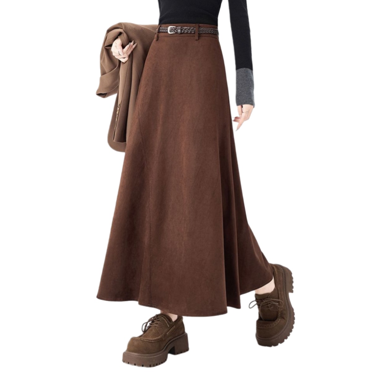 Makone여성 가을 겨울 하이웨이스트 A라인 솔리드 소프트 패션 롱 스커트 39,900원