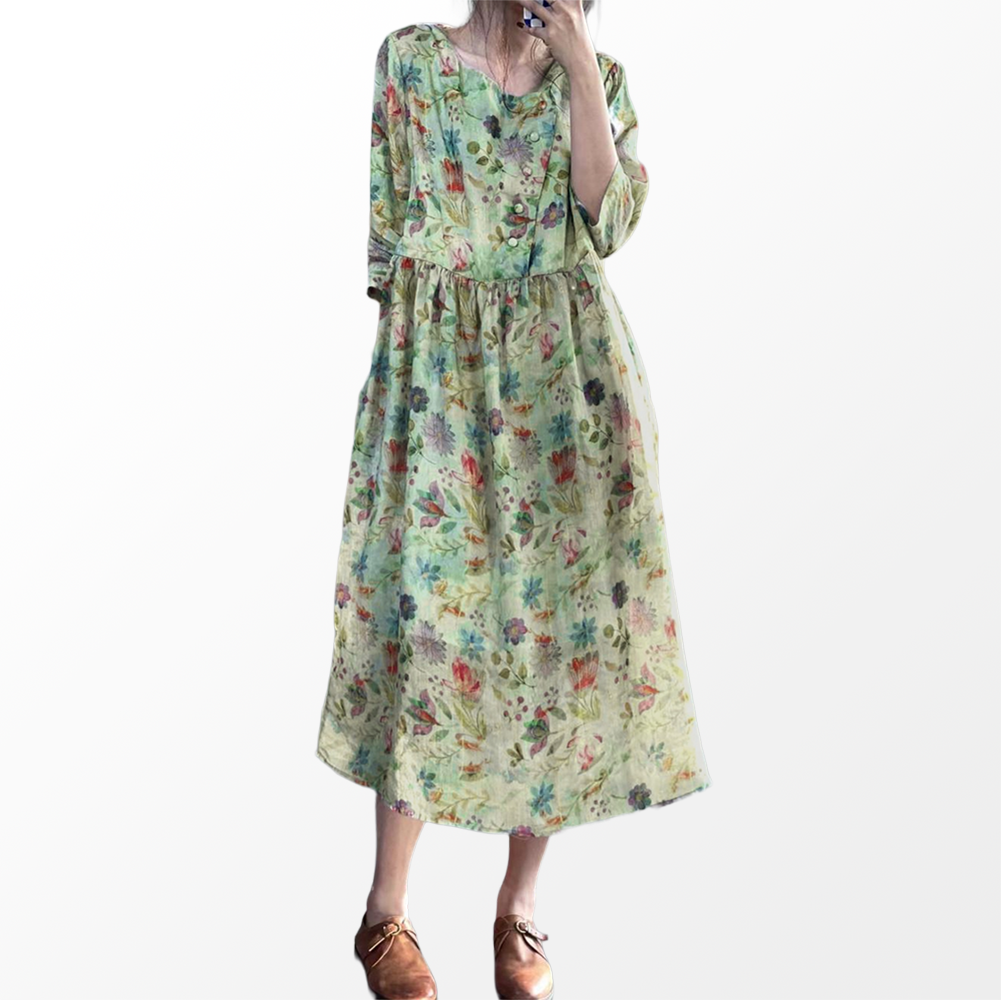 퀸앤조이 미녀77 포레스트 사선단추 린넨 원피스***판매자 SSK무역*** 38,800원