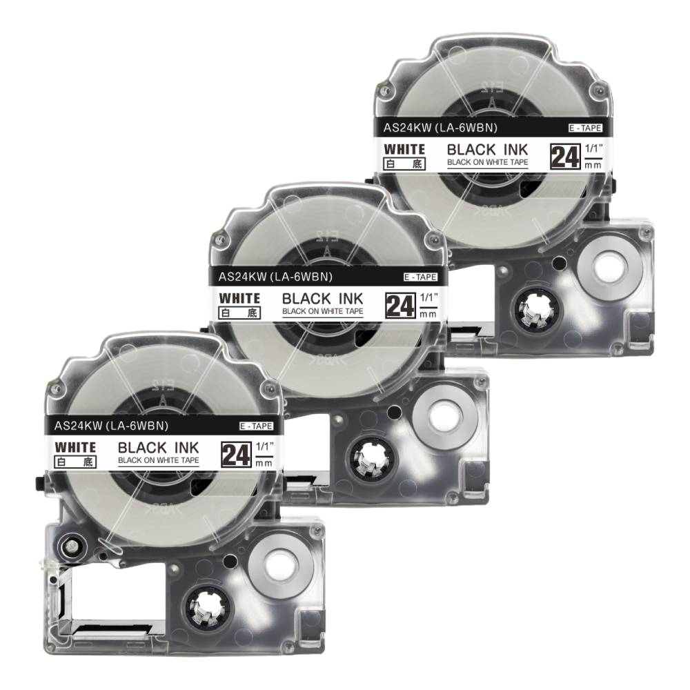 우리네라벨 엡손 라벨프린터 테이프 3개 세트 모음전 리라쿠마 프린터기 라벨기 호환 LW-K200BL LW-K200PK LW-C410 LW-C610 LW-K200BK, 24mm, 흰색바탕 검정글씨 19,860원