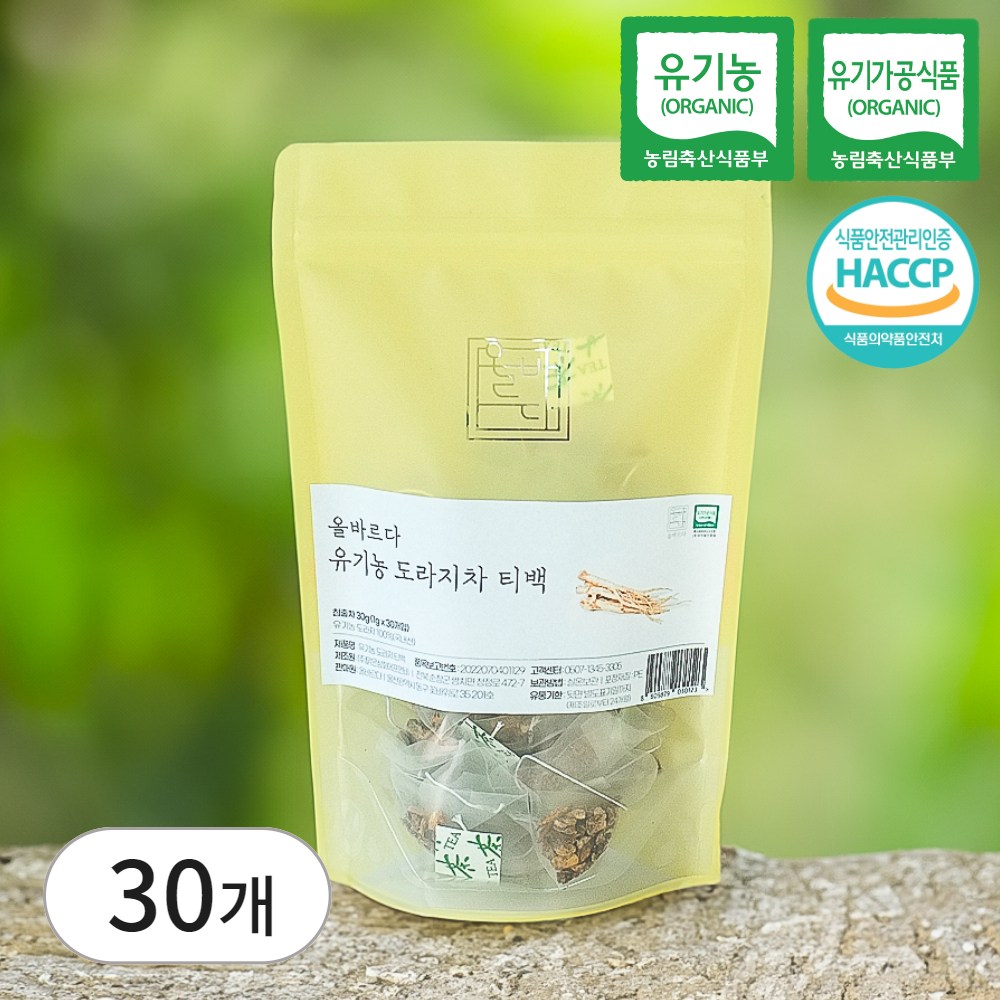 올바르다 유기농 도라지차 30티백, 1개, 30개입, 1g 24,900원