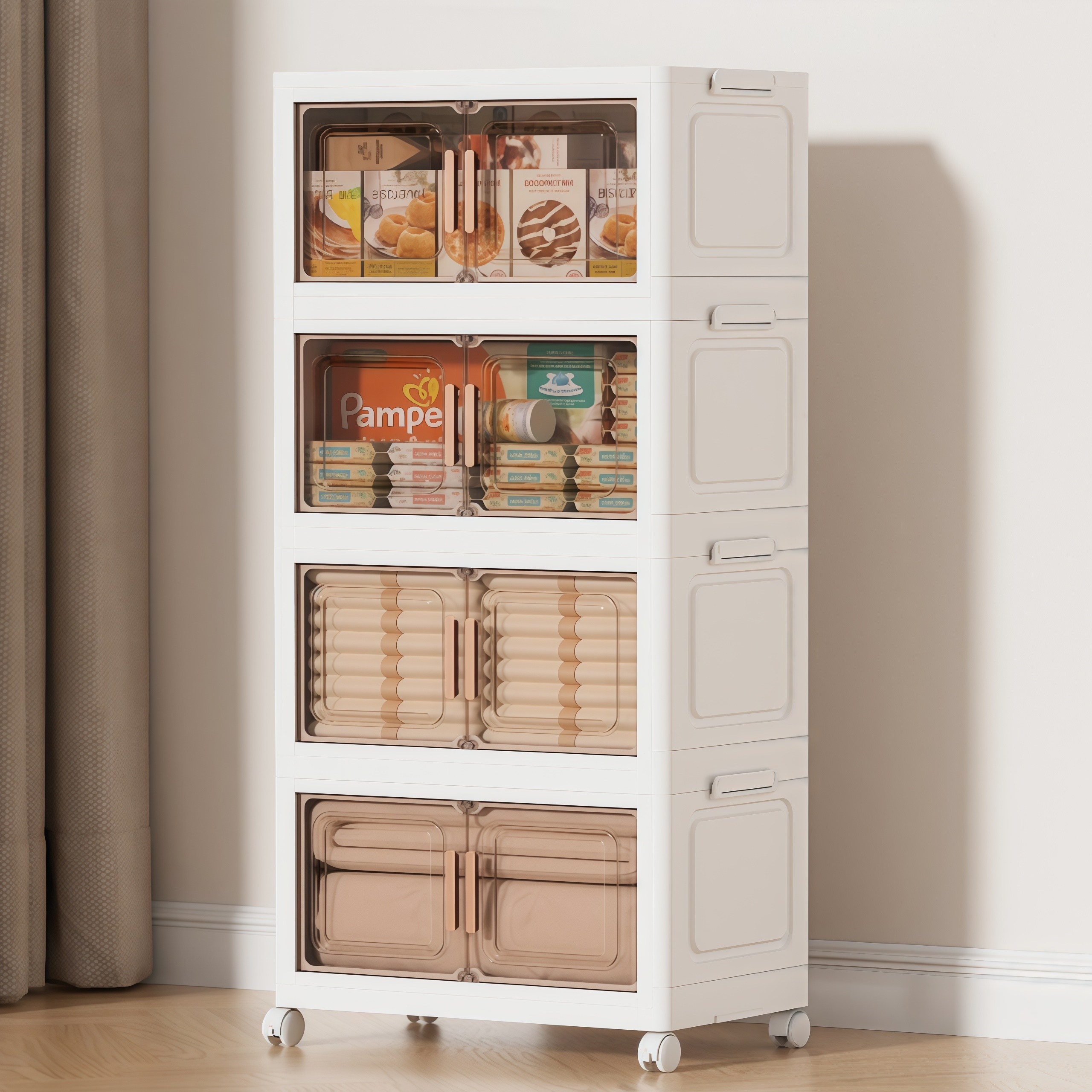 Kleeno 접이식 수납장 설치 안함 3단 4단 5단 이동식 양문형 수납장 대용량 다용도 폴딩 리빙박스, 4층 79,870원