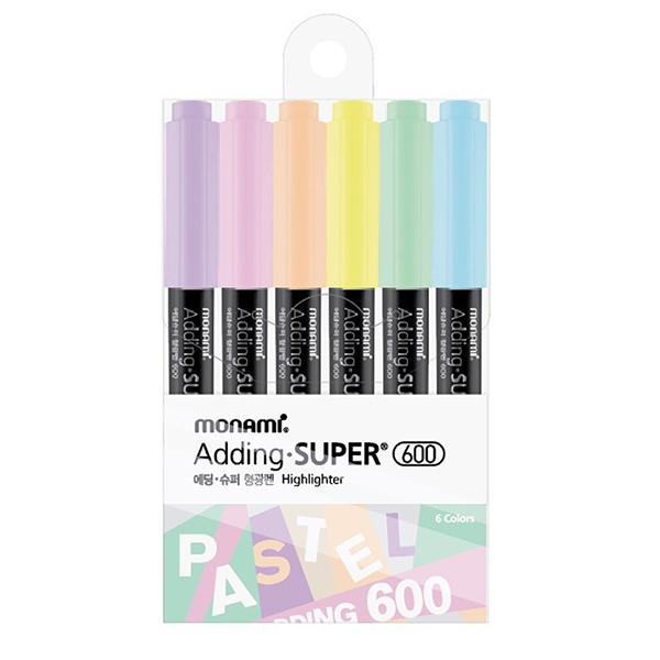 모나미 에딩 슈퍼 형광펜 600 파스텔 6색세트 / 사각닙 / Chisel Tip / 육각형 캡 / 은은한 컬러 2,000원