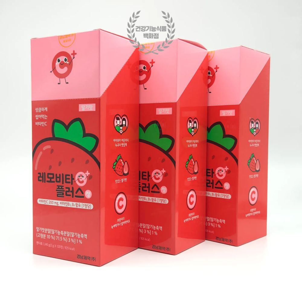 상큼하게 씹어먹는 비타민C 레모비타 플러스 딸기맛 경남제약 비타민 120정, 3개 19,500원