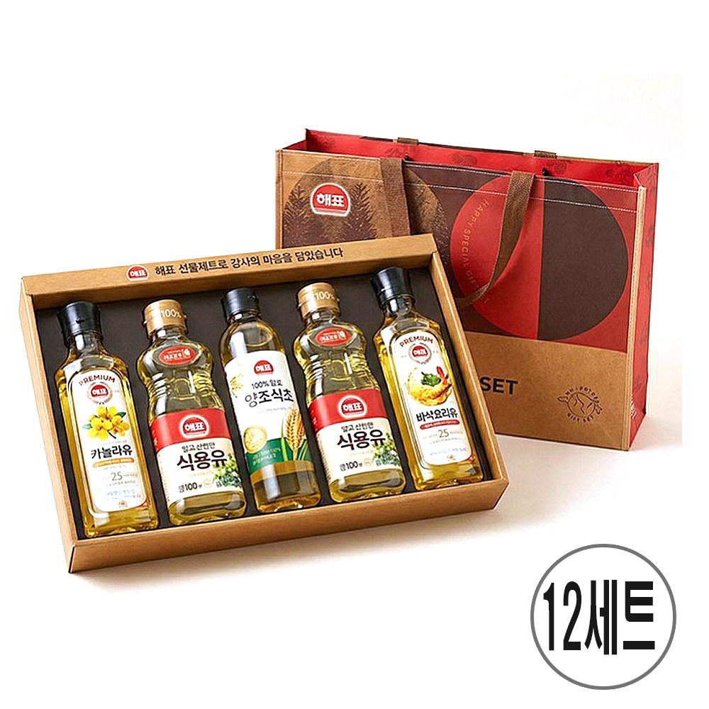 해표 사조종합 S호 카놀라유 바삭요리유 식용유 양조식초 선물세트 500ml 4종, 12세트 248,400원