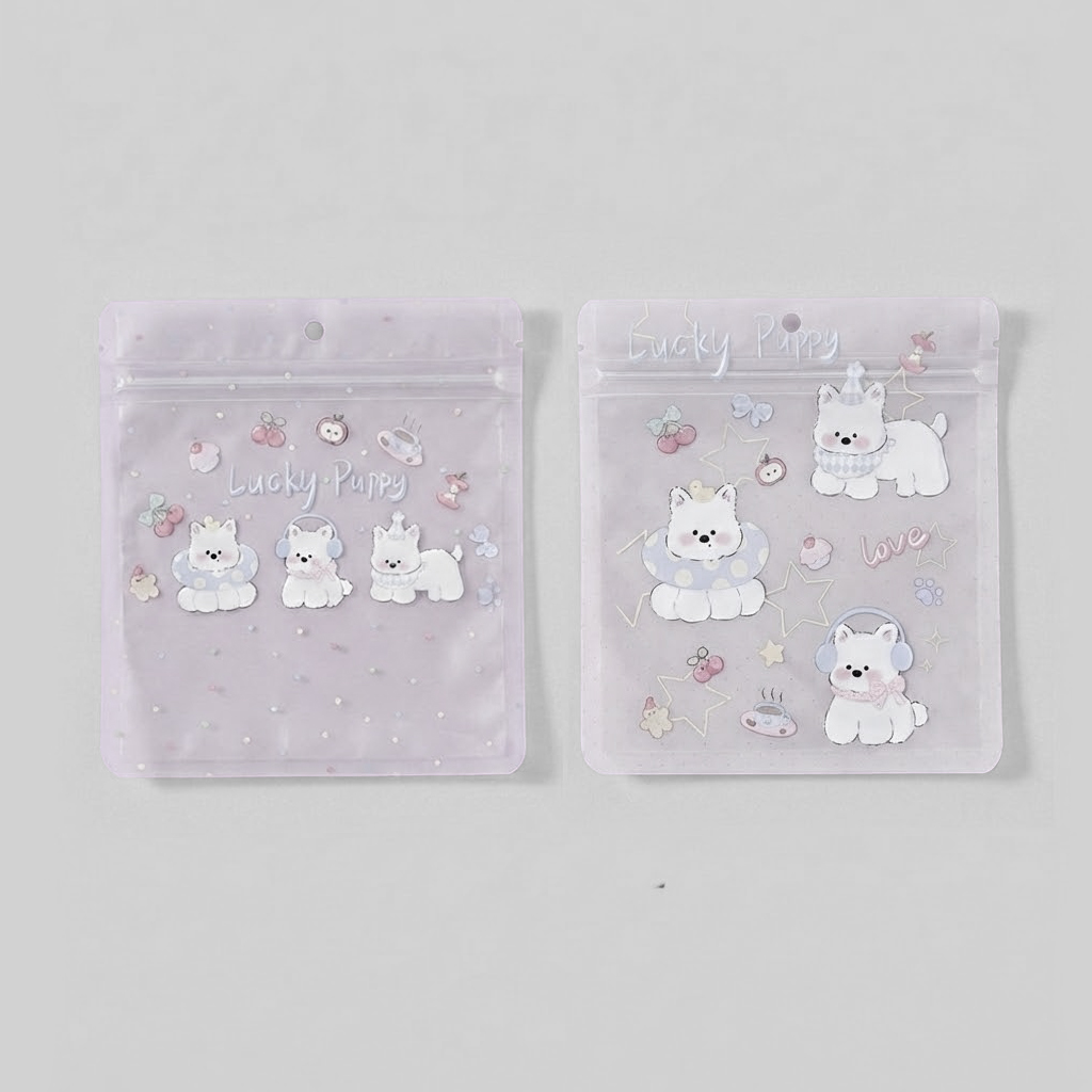 그린나무 귀여운 캐릭터 구디백 지퍼백 파우치 선물 포장봉투 2종 40개, 1세트, 옵션8. 반투명 럭키퍼피 9,900원