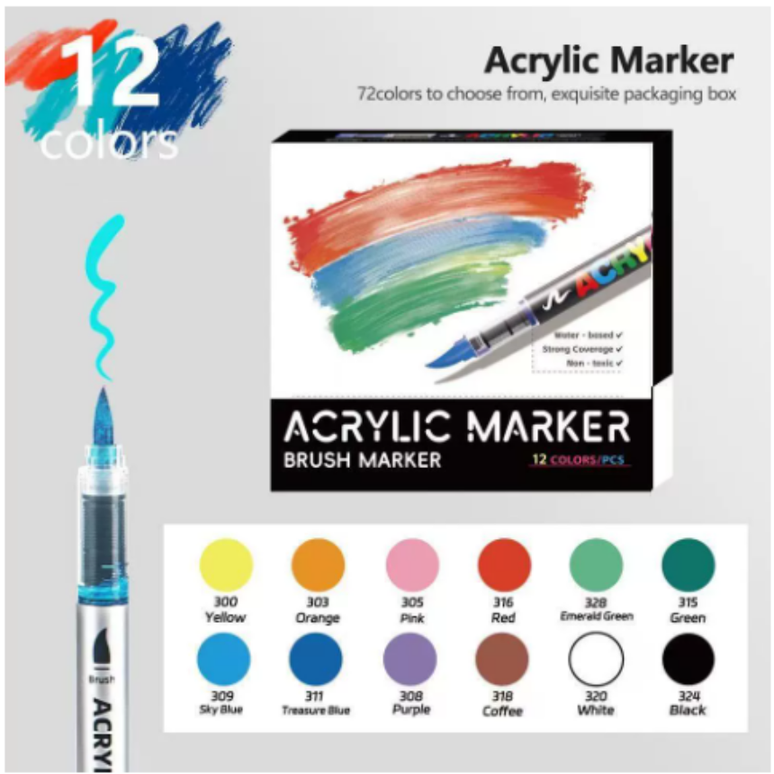 아크릴 마카 브러시형 12색 세트 캘리그라피 수성 컬러 마카펜 취미 미술용, 1세트, 12색 14,900원