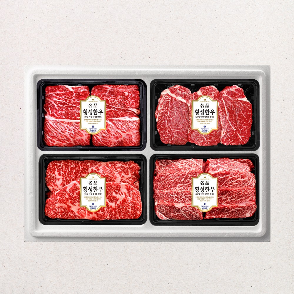 횡성한우 투쁠 1++등급 암소 한우 VVIP 스페셜 선물세트 2호 2kg ( 꽃등심 500g+ 안심 500g+ 채끝 500g+ 살치살 500g ), 1세트 542,900원