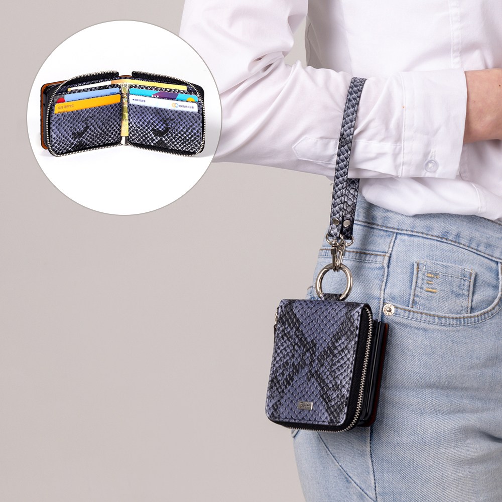 본아띠 천연소가죽 아나콘다 돌체 지갑형 지퍼 힌지보호 갤럭시 Z플립 케이스 + 핸드 스트랩 66,700원