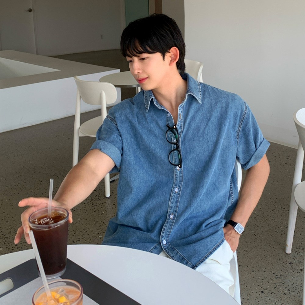 남자 여름 루즈 오버핏 릴렉스드 청 데님 반팔 셔츠 남방 35,800원