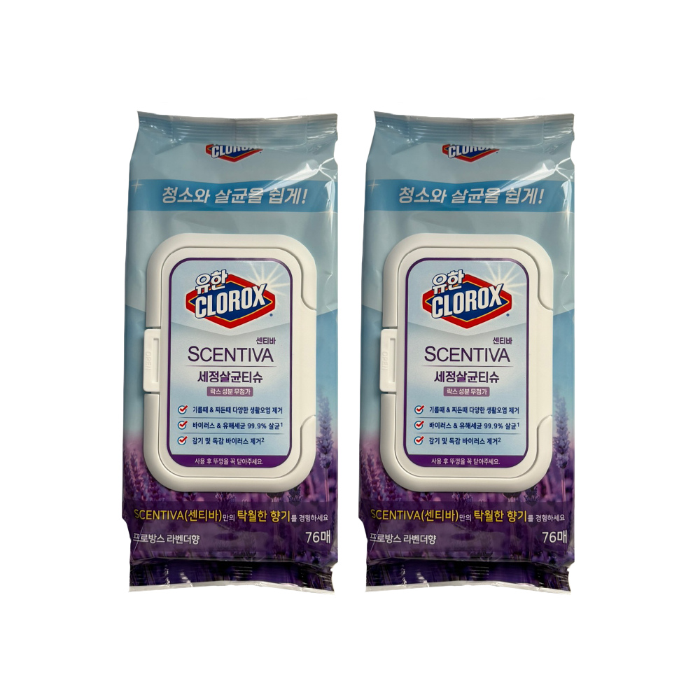 유한락스 센티바 세정살균티슈 프로방스라벤더향 76매, 2개, 76g 11,500원