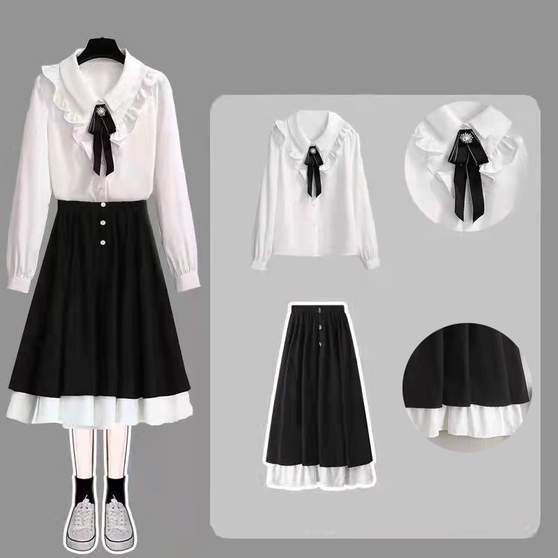 여성용 셔츠 플리츠 스커트 세트 스쿨룩 원피스 투피스 슬림소녀 23,800원