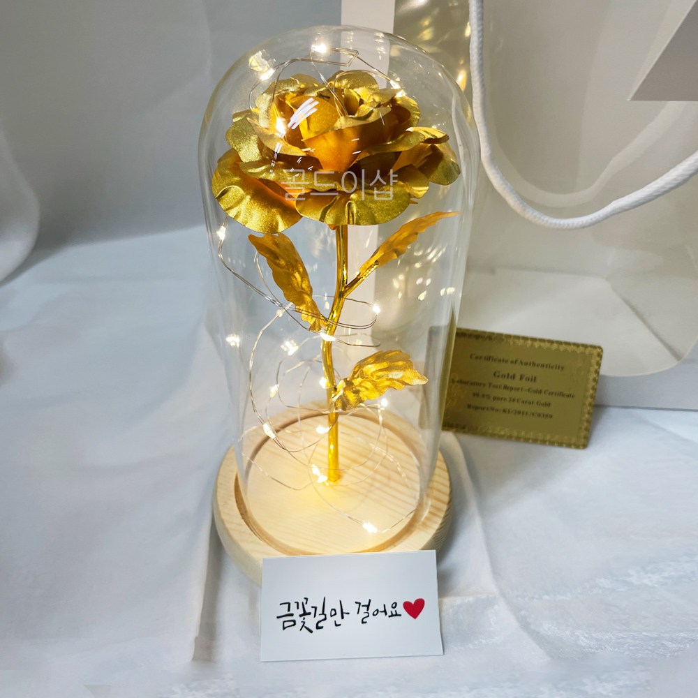 골드이샵 금장미 무드등 골드 꽃, 금꽃길만걸어요TAG+쇼핑백, 1개 39,000원