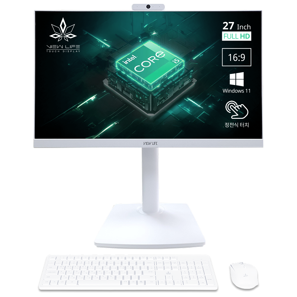 뷰라이프 27형 고급형 웹캠 일체형PC 인텔 I5-13 윈도우11포함 무선키보드마우스 마우스패드 증정, 1TB, 16GB, 화이트, AP-27TF(터치추가), WIN11 Pro 1,155,000원