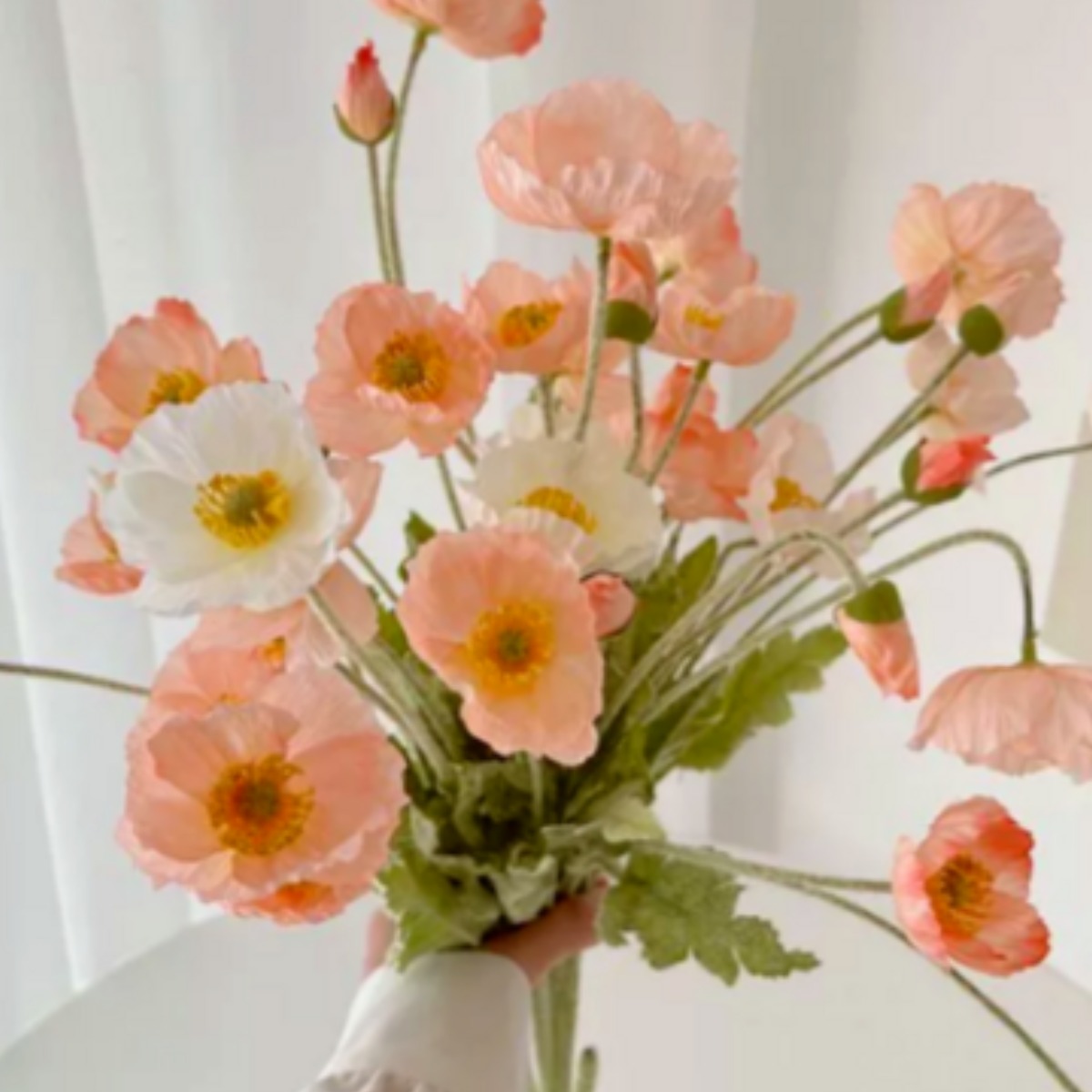 라라마을 생화같은 프리미엄 양귀비 조화, 5개, 코랄, 현재가 16,000원