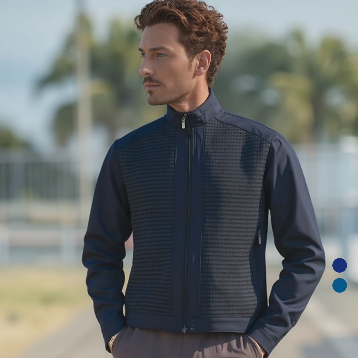 쟌피엘 하운드투스 패턴 하이넥 집업 점퍼 490,491 (2컬러) 59,900원