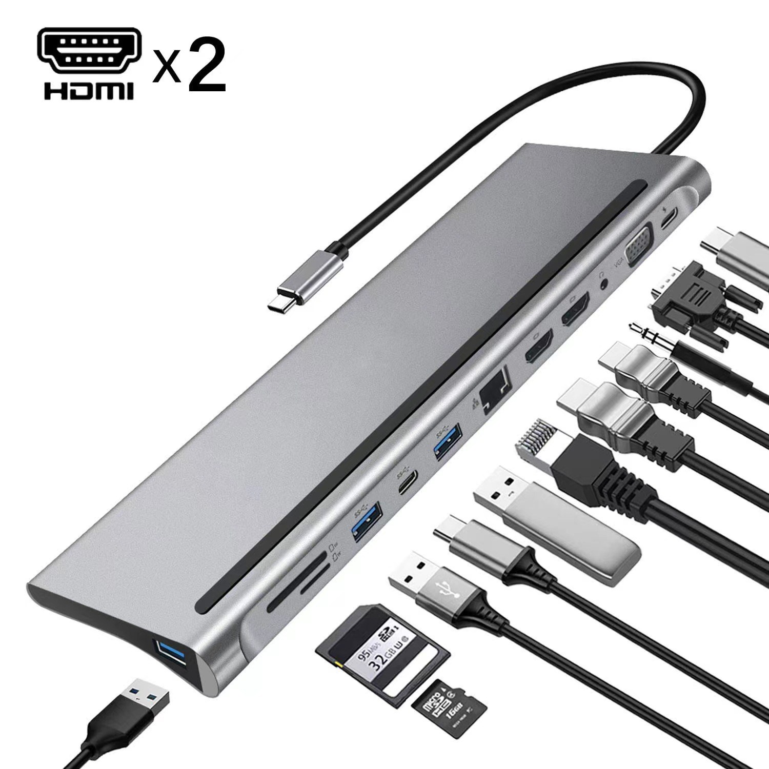 12 in-1 USB C 허브 듀얼 HDMI 4K 유형 C 도킹 스테이션 RJ45 PD 100W 어댑터 VGA 100Mbps 기가비트 이더넷 USB 3.0 허브 35,990원