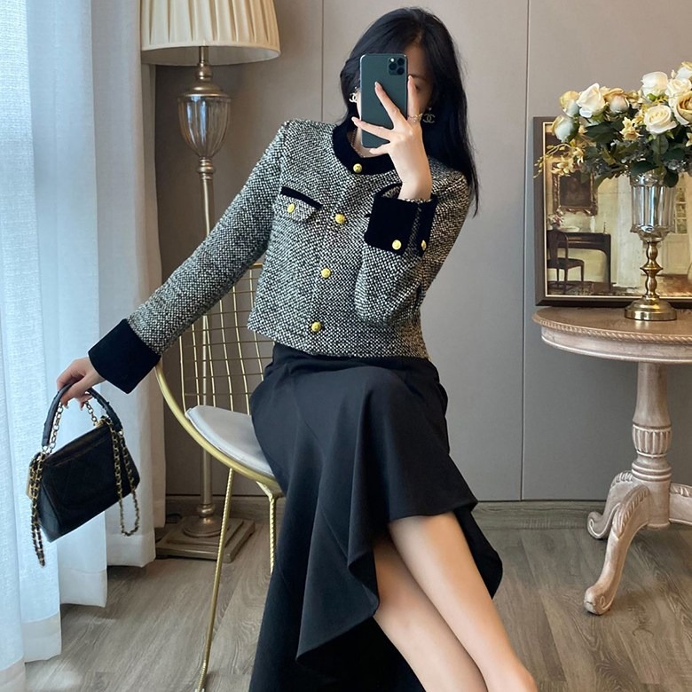 FANSYLI 여성 봄가을 신상 원피스 세트 트렌디 라운드 트위드 정장자켓 롱 슬림 나시 원피스 투피스 고급 하객룩 세트 X2408A15 42,630원