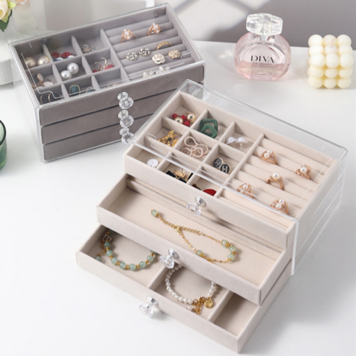 글로리존 칸칸이 투명 아크릴 보석함 귀걸이 목걸이 반지 보관함 14,500원