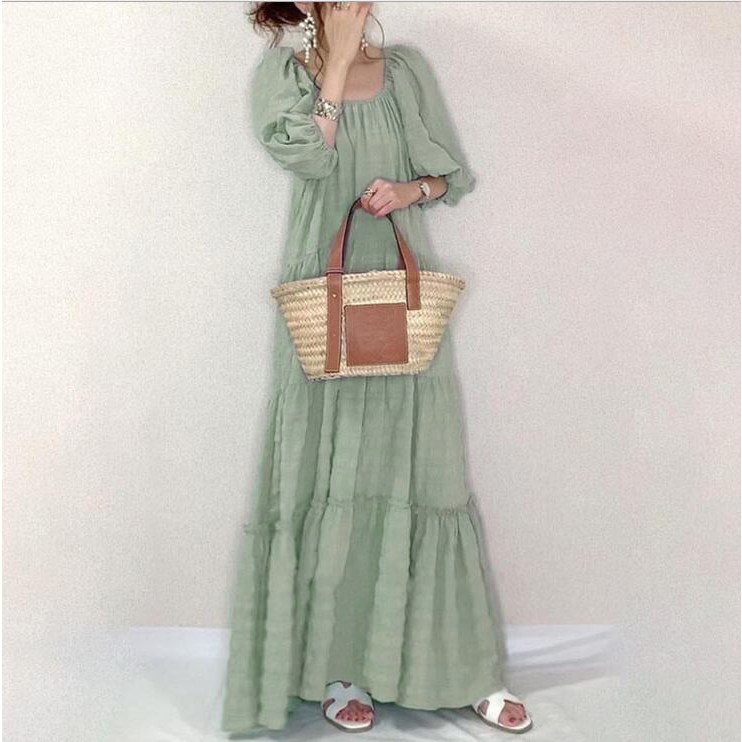 퀸앤조이 미녀77 드롭드 퍼프 슬리브 캉캉 맥시 원피스***판매자 SSK무역*** 53,800원