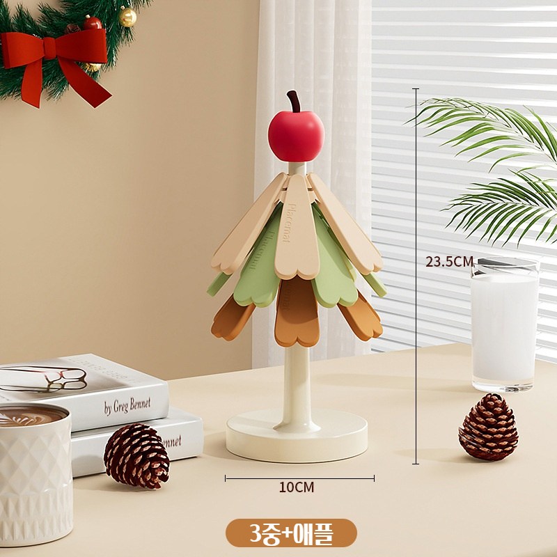 Tinduo 트리 실리콘 냄비받침 내열 주방용품 테이블 매트 컵받침 접이식 식탁 장식, 1개, 사과 노란초록색 26,990원