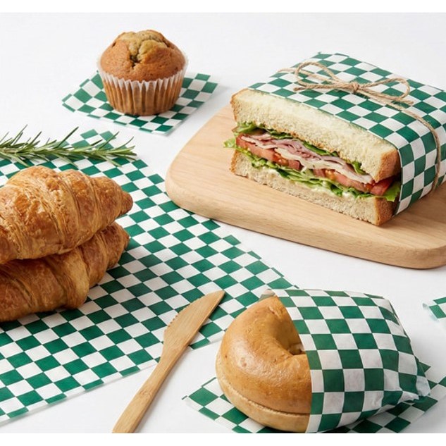 체커보드 그린 샌드위치 포장지 33 x 33cm 코팅 노루지 빵포장 식품지, 1개, 500개 20,900원
