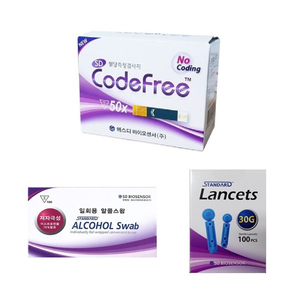 SD 코드프리 혈당시험지 혈당측정시험지 50매 +정품채혈침100개+정품알콜솜100매 혈당측정검사지 SW, 현재가 19,000원