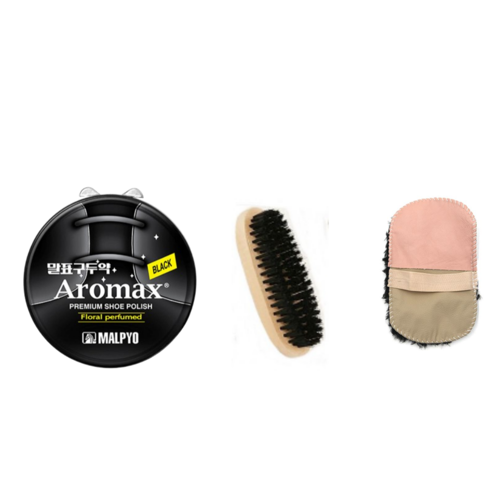 말표 구두약1개+구둣솔1개+구두융1개 세트 가죽 구두 광택 신발 관리 구두 닦이 세트, 1세트, 검정+솔+융 12,900원