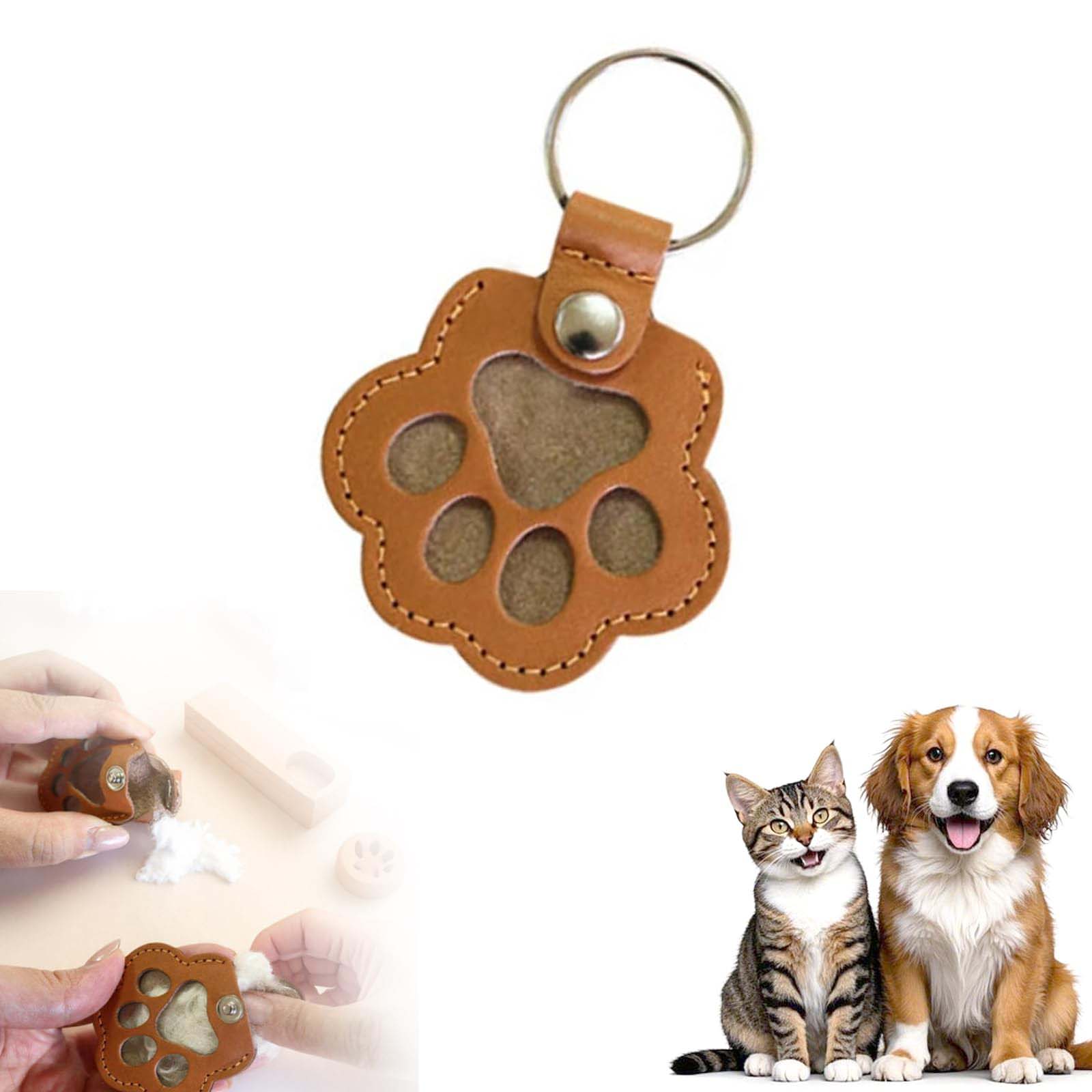 루이 고양이 강아지 털 메모리얼 키링 반려동물 추억 보관 합성가죽 악세서리, 1개 9,900원