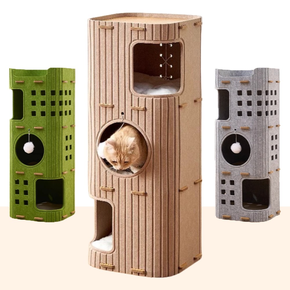 굿프 펠트 고양이 숨숨집 2단 3단 캣타워 심플 하우스, 샌드 베이지, 1개 24,800원