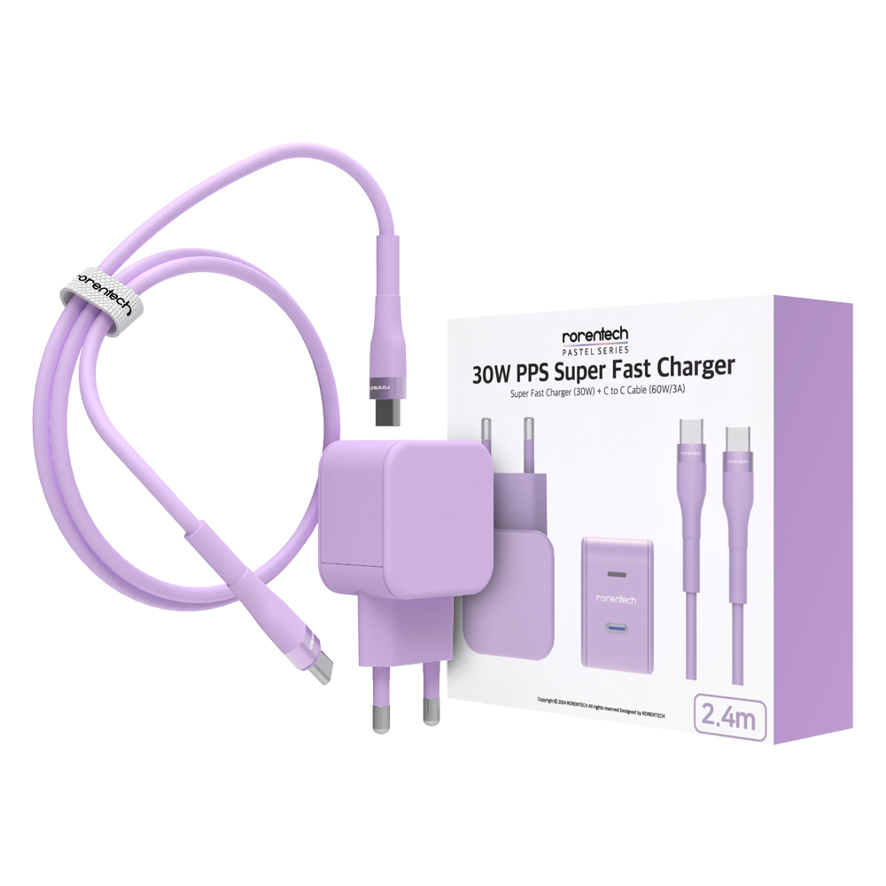 로랜텍 파스텔 PPS PD 초고속 충전기 30W + C타입 to C타입 케이블 2.4m 세트, 퍼플, 1세트 13,860원