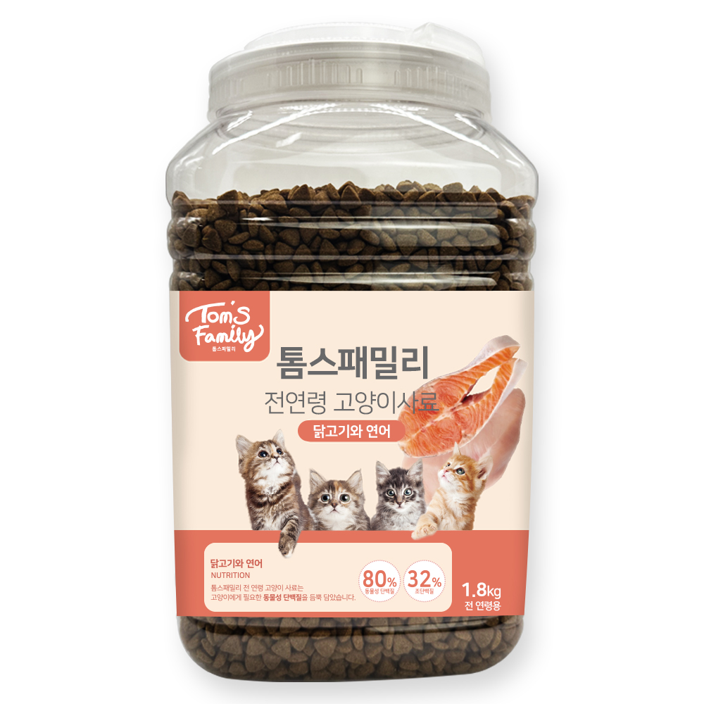 톰스패밀리 전연령 고양이사료, 닭+연어, 1.8kg, 1개 13,800원