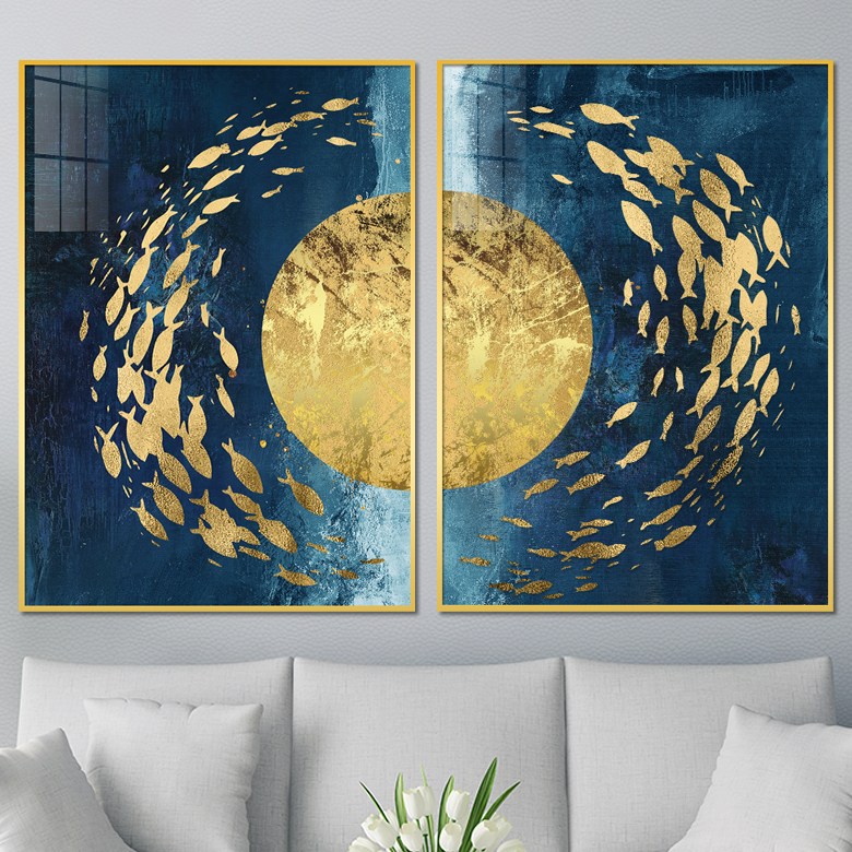 아트블루 돈 들어오는 그림 황금 잉어 물고기떼 구어도 인테리어 풍수 액자, 2번 물고기떼 D (황금달 반쪽) 29,900원